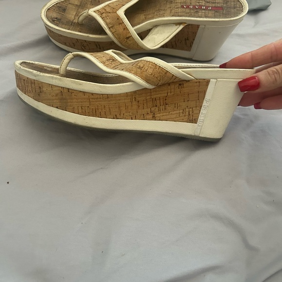 Prada Women's Cream and Brown Cork Sandals - Picture 5 of 7
